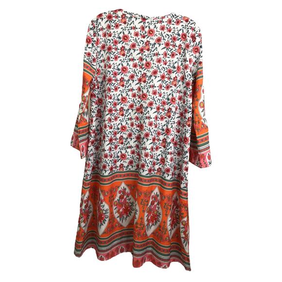 Made With Love Dress Womens M Orange Pink Floral VNeck Bell Sleeve Boho Cover Up - Picture 4 of 8
